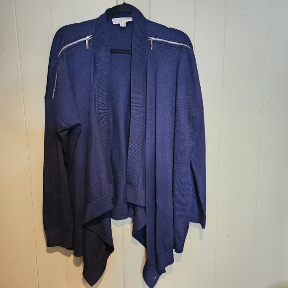 KORS Michael Kors Sweaters - Michael Kors Navy Blue Cardigan Knit Sweater with Zip Shoulders, Plus-Size 2X